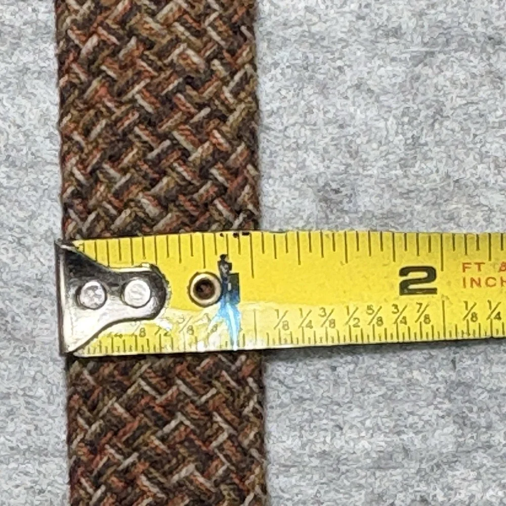 VTG 70s Woven Stretch Belt Sz 40 Brown Tan Leather Trim Boho Preppy USA